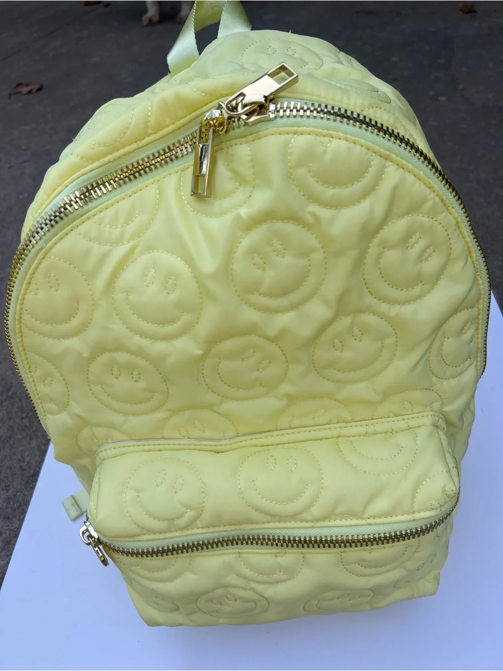 STONEY CLOVER LANE QUILTED SMILEY FACE BACKPACK